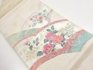 引箔変わり横段に椿模様織出し名古屋帯